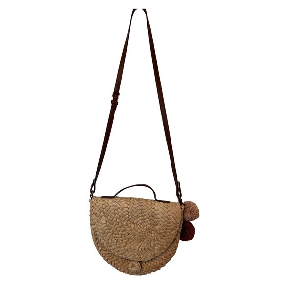 Fossil Handbags - (2 for $40) Fossil Straw Crossbody Purse with Leather Straps